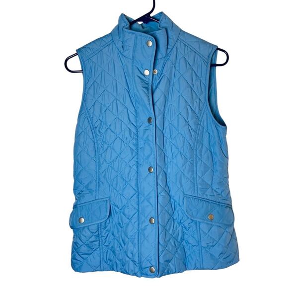 Talbots Womens Puffer Vest Outdoor Snap Zip Up Lined Jacket Mock Neck Blue XS - Picture 1 of 7